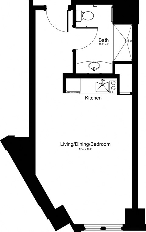 Floor plan for studio, 1 bath, 363 sqft
